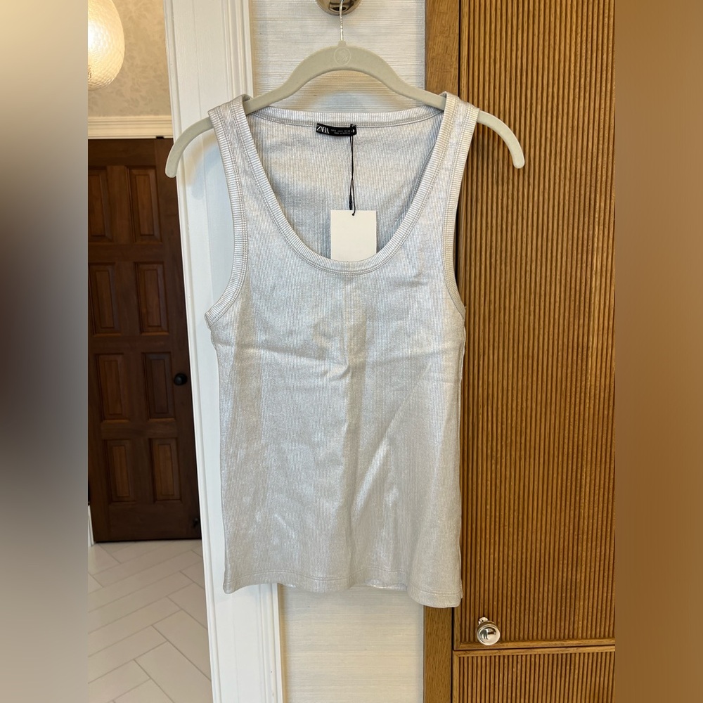 Zara silver ribbed tank in size small